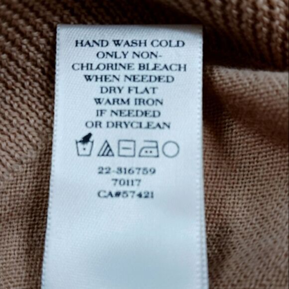 Ann Taylor Merino Wool Sweater with Faux Leather Black Trim in Camel - Picture 11 of 11